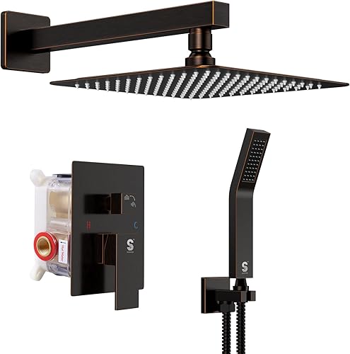 Miniatura 101 de SR SUN RISE Sistema de ducha negro mate de 12 pulgadas, latón de 12 pulgadas, mezclador de lluvia de lujo, conjunto combinado de ducha montado