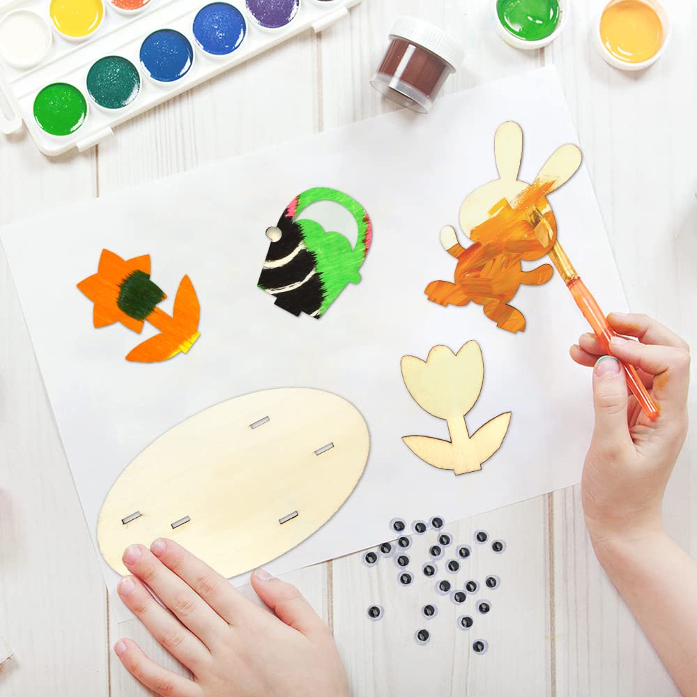 Lapins En Bois À Peindre, 12 Pièces Pâques Lapins En Bois Avec Pompons Colorés Et Yeux Mobiles