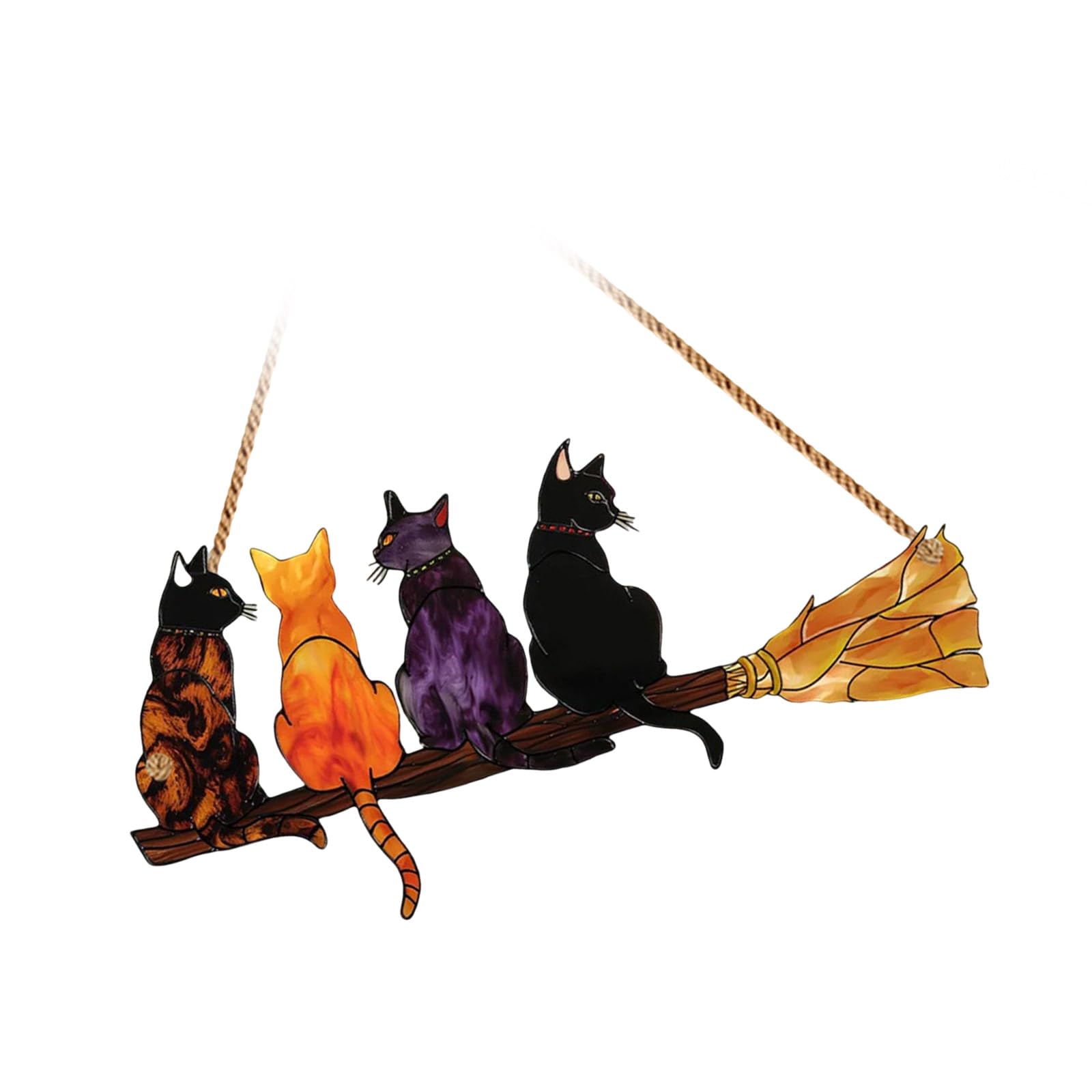 Cats with Broom Theme Reflective Window Hanging Ornament Shatter Resistant Acrylic Suncatchers Home Garden Patios Decors Acrylic Suncatchers