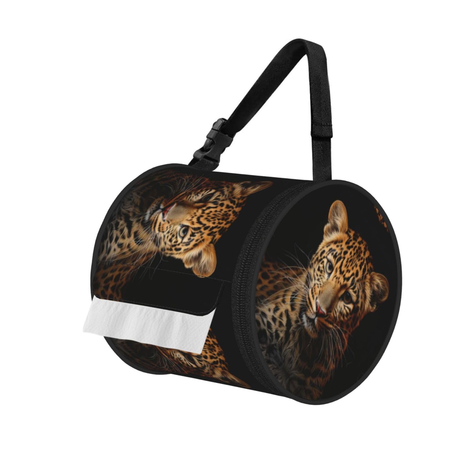 Leopard Print Printed Hanging Tissue Organizer, Smooth Zipper Oxford Cloth Roll Holder for RV Bathroom Desk