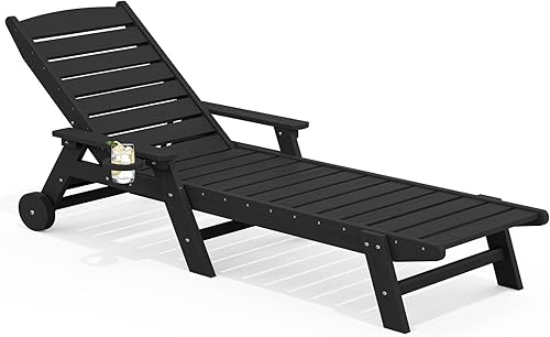 Miniatura 40 de SERWALL Juego de 2 Sillas Tumbonas para Patio, 78'' de Largo, 5 Posiciones Ajustables, HDPE, Tumbona para Exteriores para Piscina, Silla de Salón