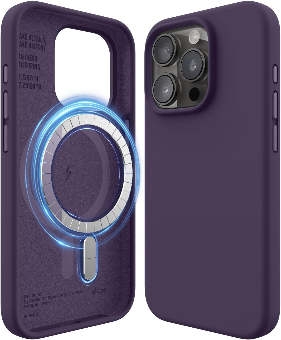 elago Magnetic Silicone Case Compatible with iPhone 15 Pro Case 6.1 Inch Compatible with All MagSafe Accessories - Built-in Magnets, Soft Grip Silicone, Shockproof (Deep Purple)