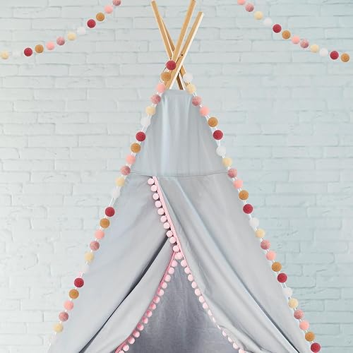 Miniatura 6 de 2 guirnaldas de pompones en colores pastel, guirnalda de pompones de 16.4 pies de largo, decoración bohemia, guirnaldas grandes de bolas de fieltro