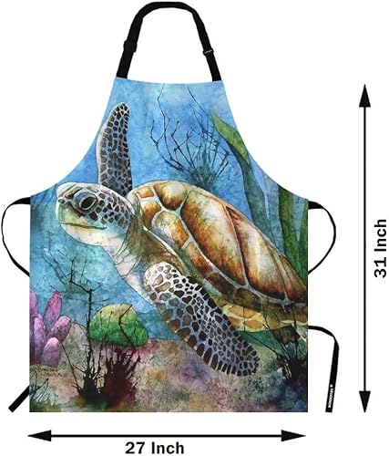 Miniatura 3 de WONDERTIFY Delantal de tortuga marina, pintura al óleo de natación solitaria en el océano con cuello ajustable para hombres y mujeres, adecuado para