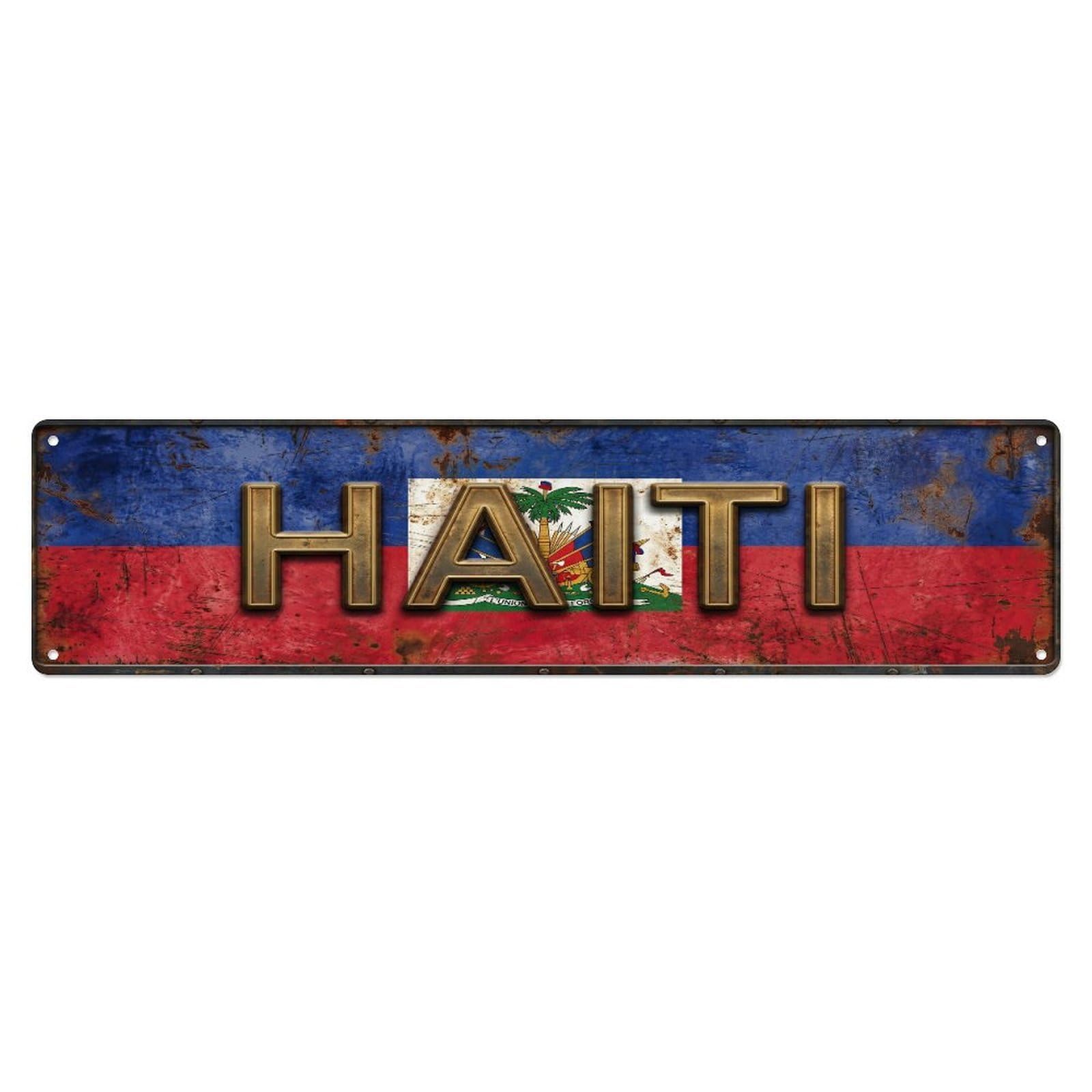 Xanthor Style Metal Tin Sign Vintage Haiti Flag Pattern