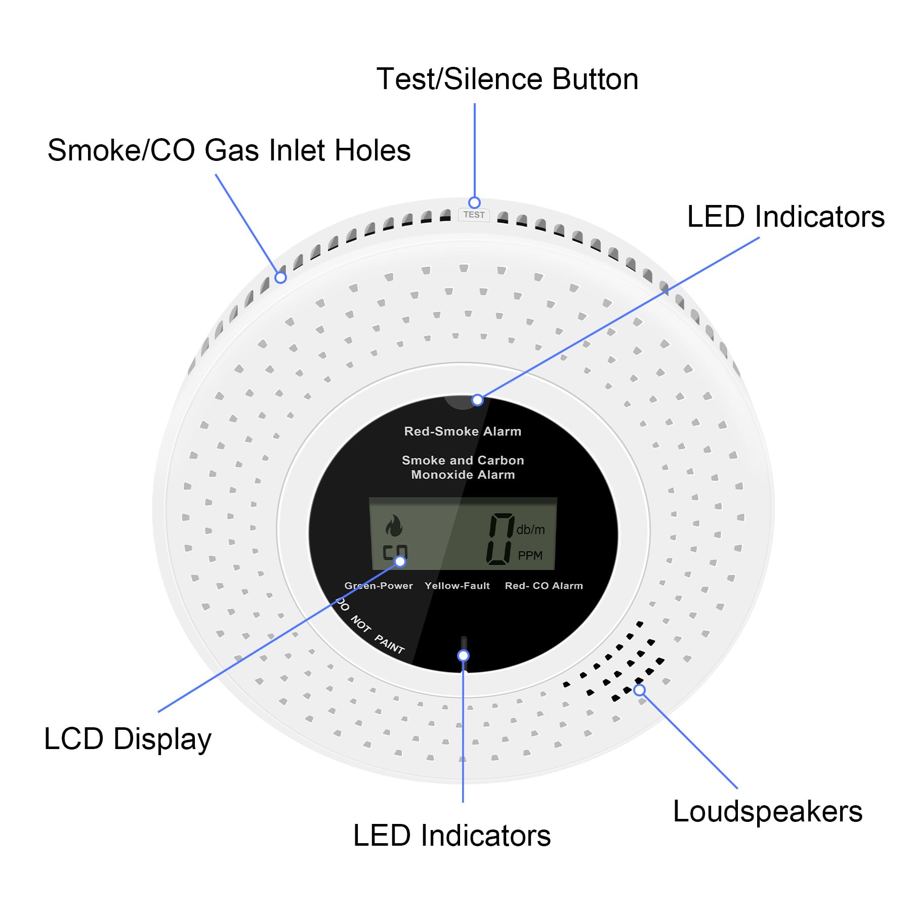 Alarma inalámbrica interconectada de humo y monóxido de carbono, alarmas de humo y detectores de monóxido de carbono con pantalla LCD en tiempo real, 10 años de vida, funciona con pilas, 3