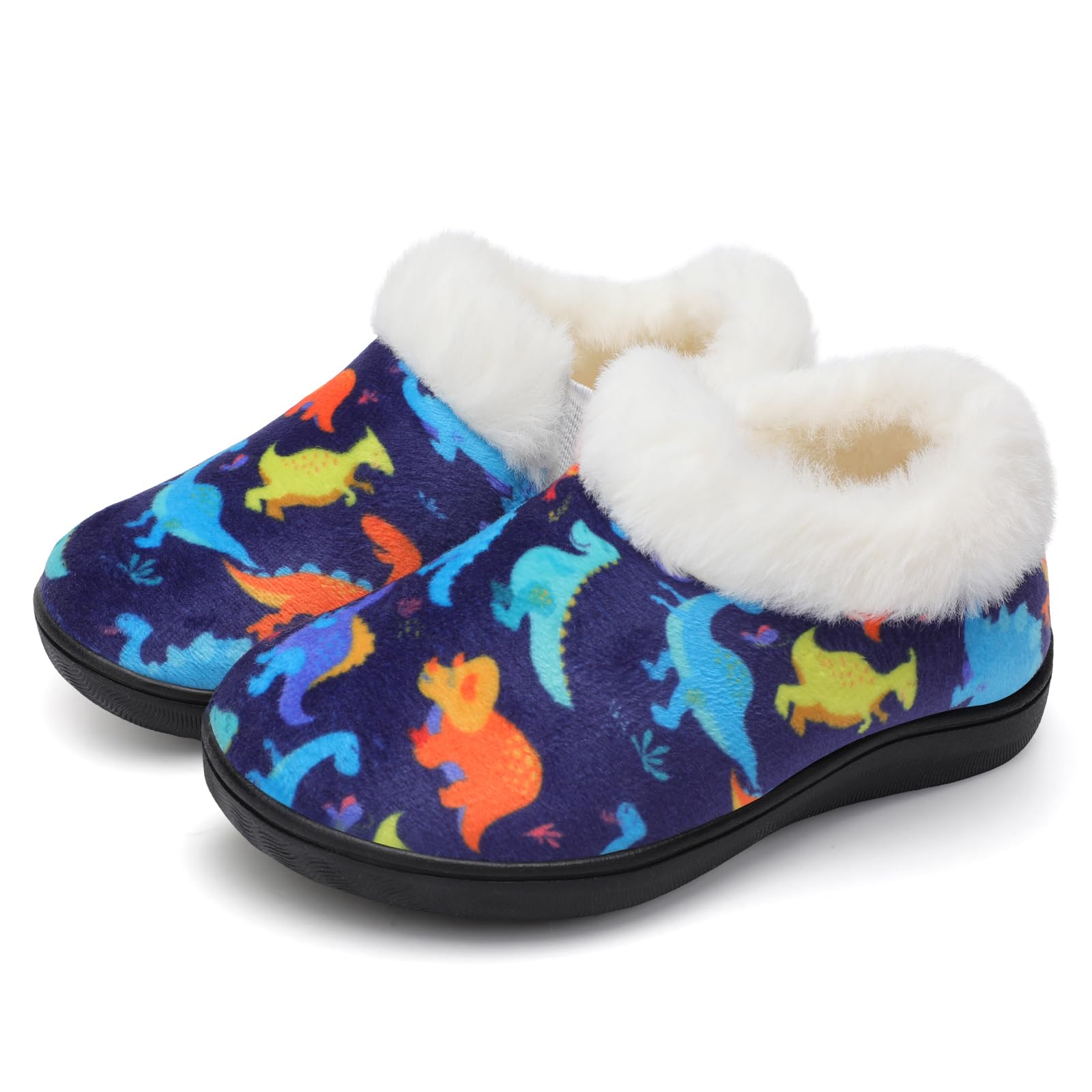 JOINFREE Toddler Slippers Boys Girls Slip-On Fuzzy Booties Warm Winter Shoes for Indoor Outdoor Non-Slip Soft House Shoes for Toddlers Little Kids