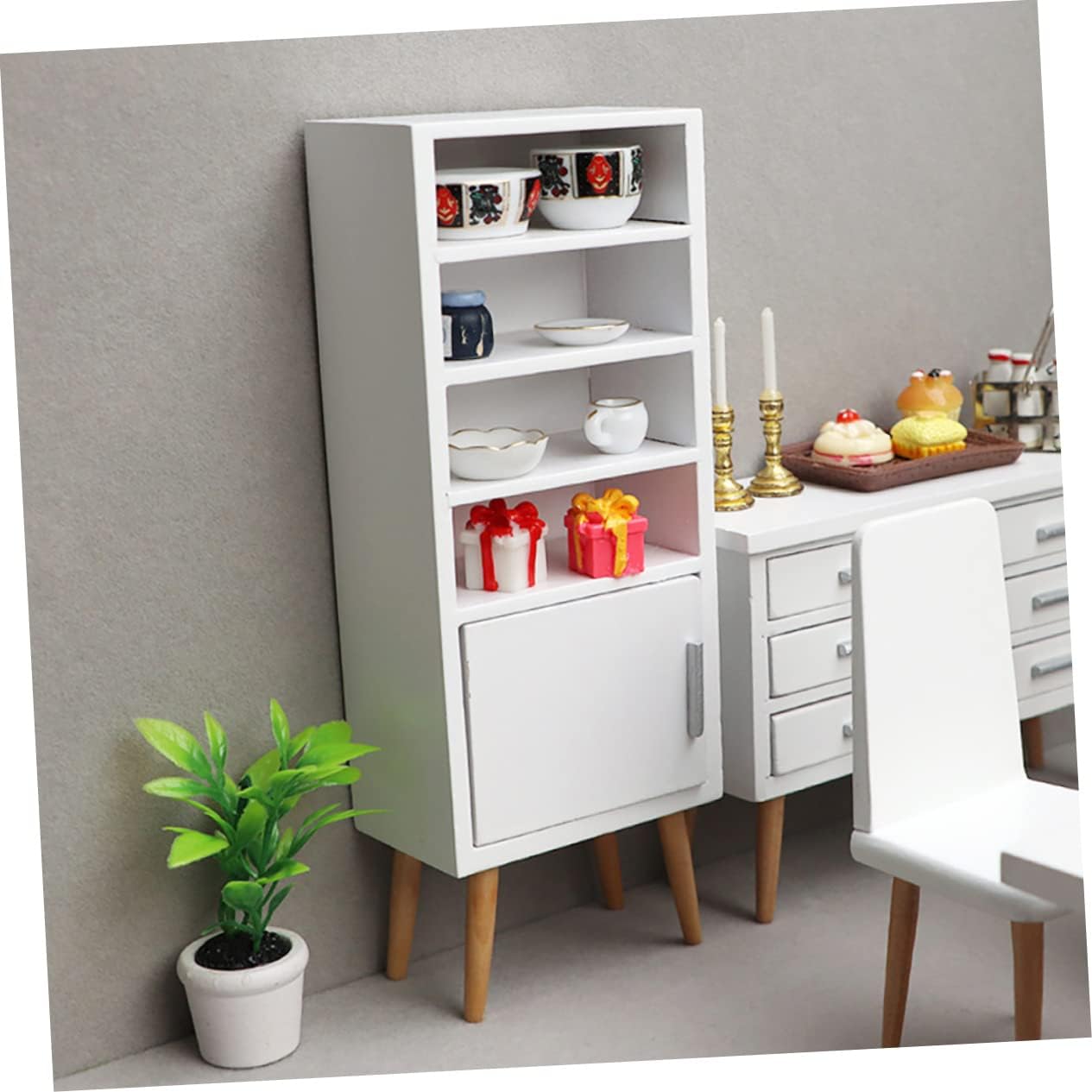Milisten Scale Miniature Wooden Furniture for Dollhouse White Desktop Mini Decor Smooth Surface Craft Accessories for Creative Play and Decoration