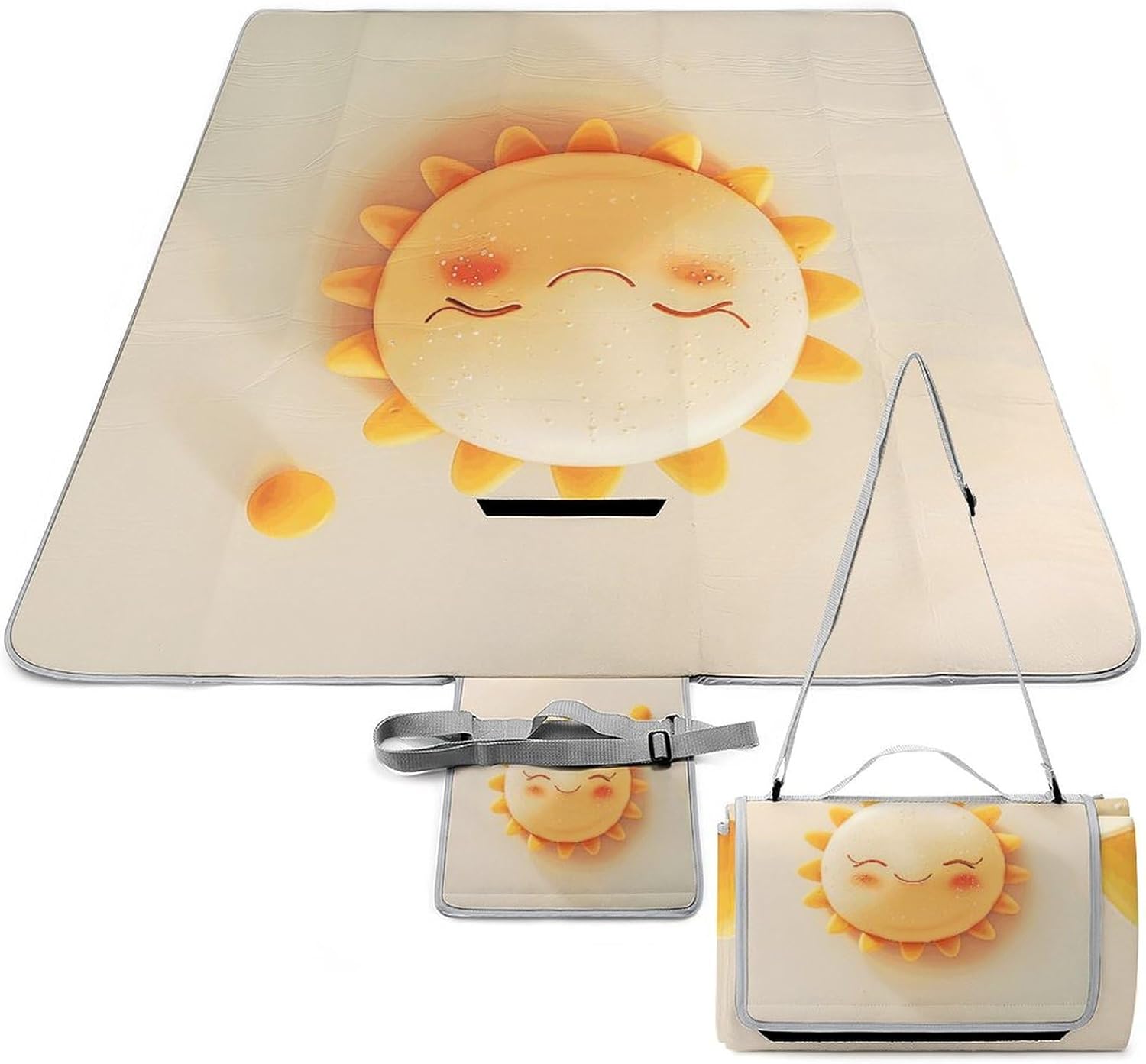 Outdoor Picnic Blanket Extra Large Beach Blanket Waterproof Picnic Mat Happy Cartoon Sun Camping Blanket Portable with Carry Strap Park Blanket for Grass Camping Park