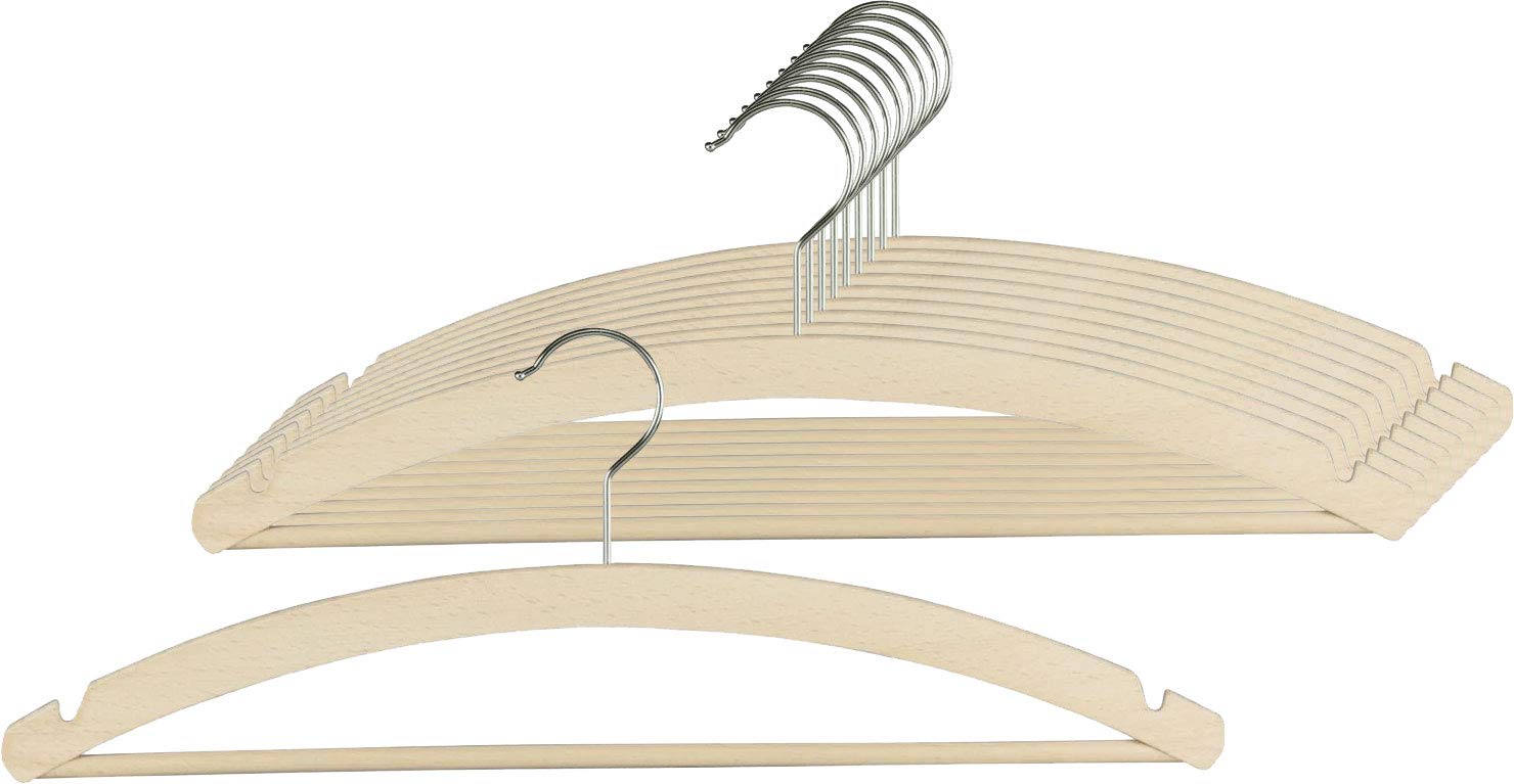MAWA Percha de 10 Piezas, con Muesca para Falda Standard RE S, Camisas, Blusas, Chaquetas, Ecológica, Certificado FSC®, Haya, Giratoria 360°, 42 cm, de Color Natural