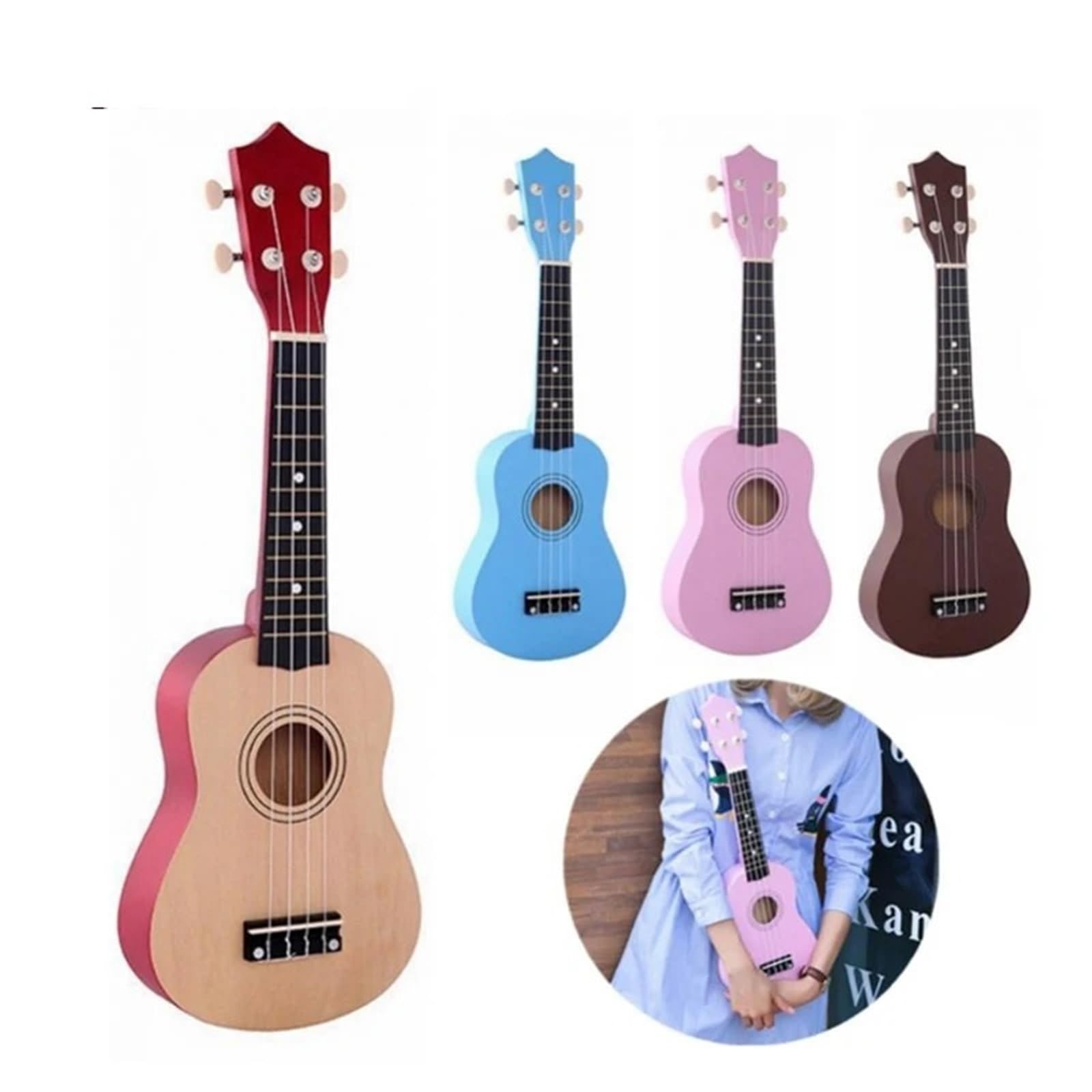 Ukulele Ukulele Soprano da 21 Pollici for Principianti Ukulele a Quattro Corde, Corde, plettro, Strumento Musicale for scuole e Principianti
