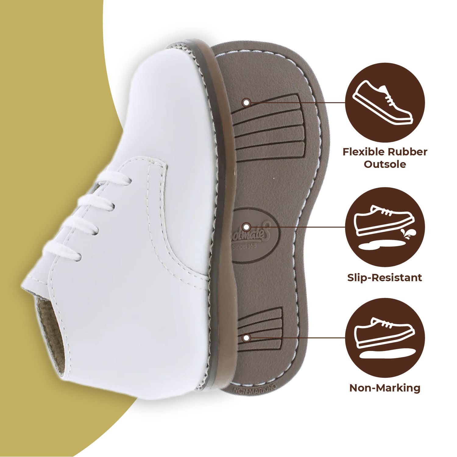 FOOTMATES Todd - Botines de cuero con cordones para niños pequeños y bebés, con puntera ancha y plantillas de ajuste personalizado, suelas que no dejan marcas, para bebés y niños pequeños, de 0 a 4