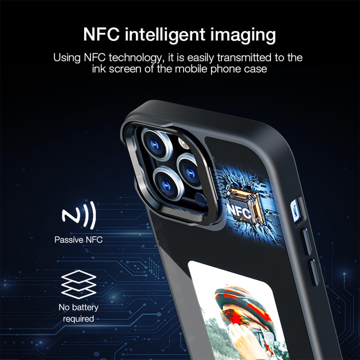 QSM Funda con soporte de tinta electrónica para iPhone 13-15, funda de tinta NFC personalizada con fotos que muestra instantáneamente fotos en la parte trasera de la pantalla de tinta, personaliza tu