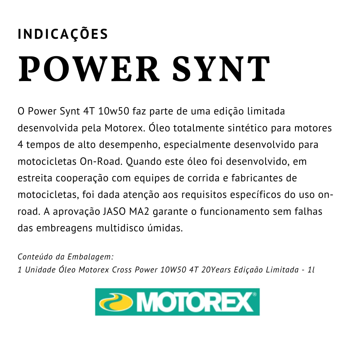 OLIO MOTOREX: 1 Litro Power Synth 4 TEMPS 10W50