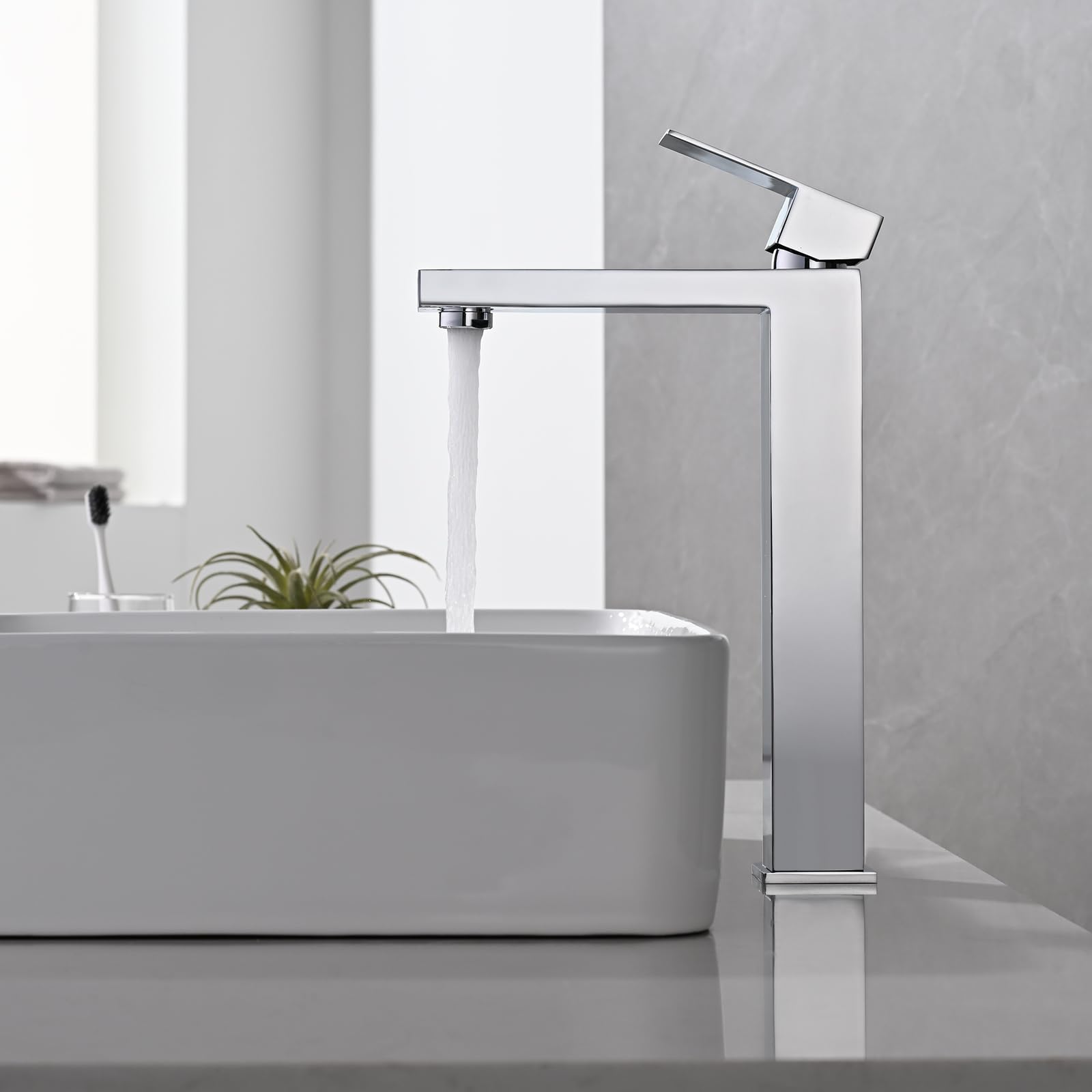 Rubinetto da Bagno Cromato, Miscelatore Lavabo Alto, Rubinetto Lavabo per Bagno, Miscelatore Acqua Calda e Fredda Regolabile, Acciaio Inossidabile (Argento)