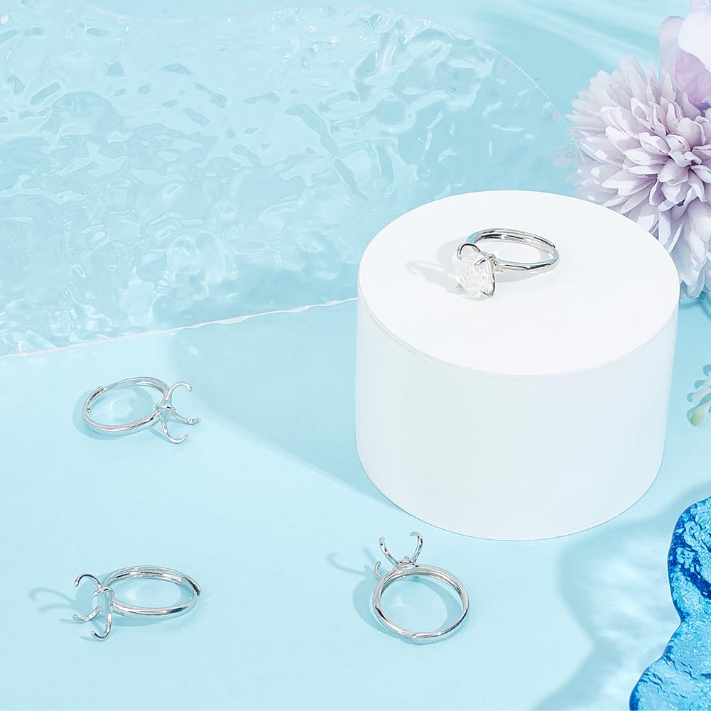 Beebeecraft 4 Anelli Preassemblati A Griffe In Argento Placcato Con Zirconia – Regolabili Per Gioielli Fai Da Te