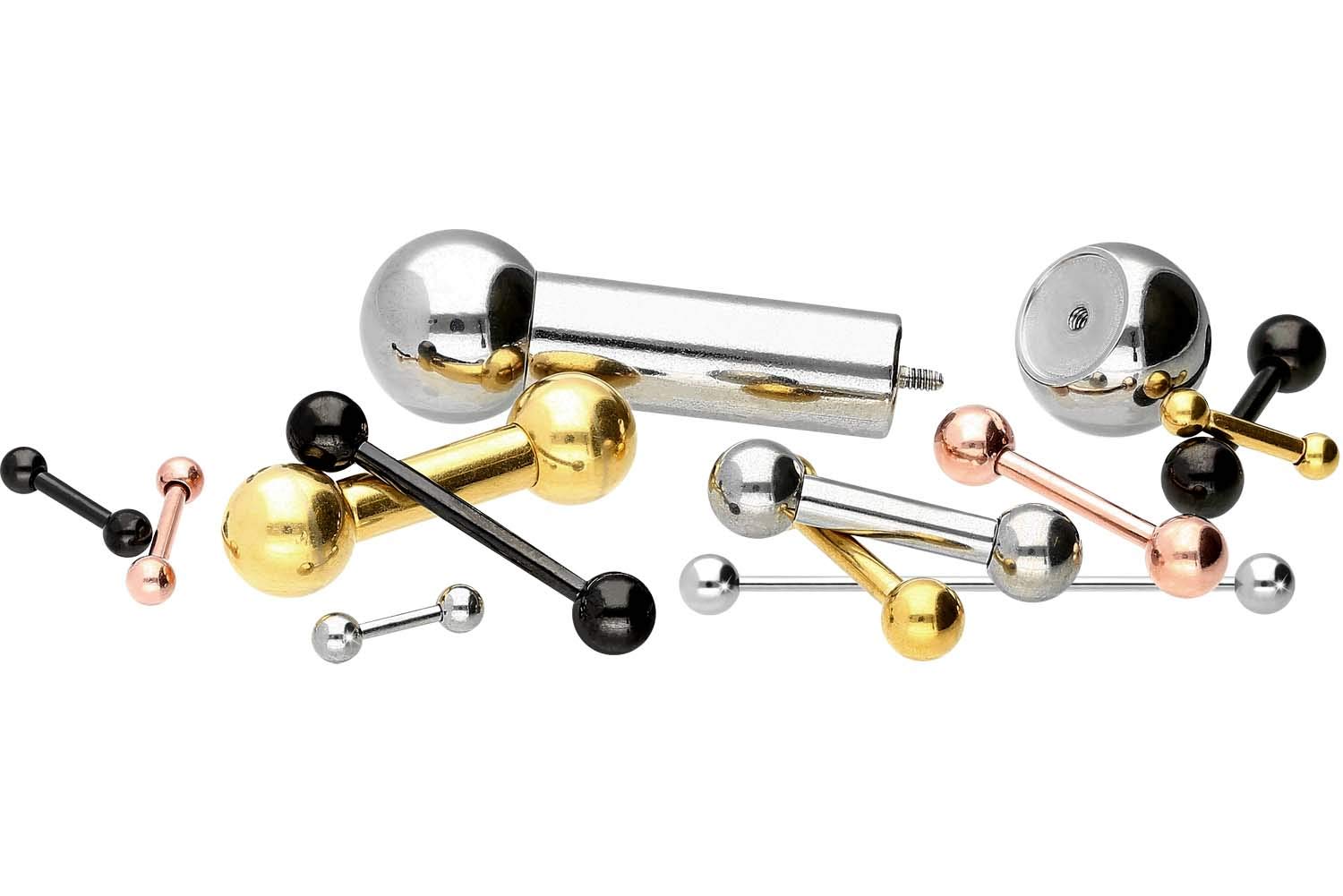 Piercingline Piercing in titanio, 2 sfere per lingua, petto, orecchio o zone intime, diverse misure e colori a scelta