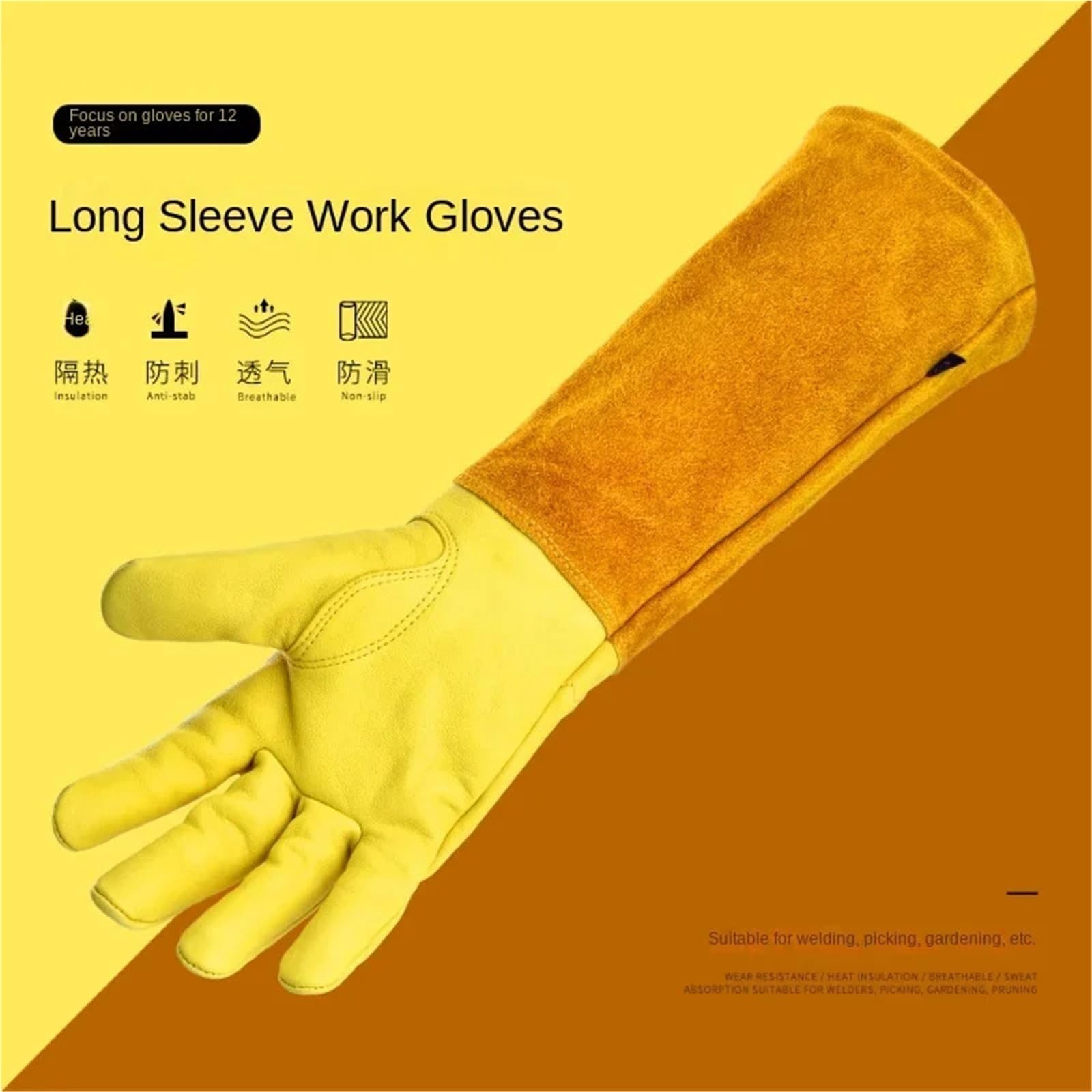 Gartenhandschuhe Damen Rose Pruning Gartenarbeit Lederhandschuhe Imkerei Dornensicher Langarm Arbeitshandschuh Männer Frauen Garten Beschneiden Handschuhe(Yellow,L)