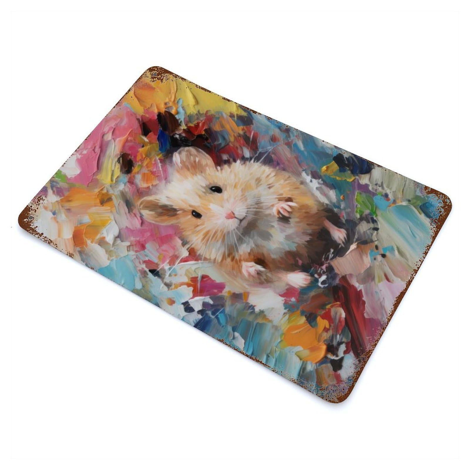 Garage Style Hamster in Paint Bird View Weathered Tin Sign 11.8"x7.9", Classic Wall Plaque for Bar And Workshop