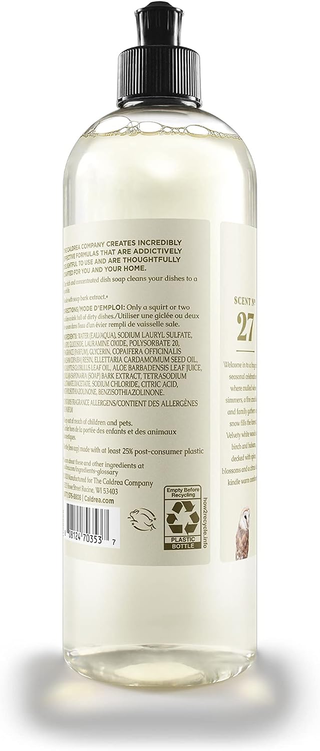 Caldrea Dish Soap, Biodegradable Dishwashing Liquid made with Soap Bark and Aloe Vera, Gilded Balsam Birch Scent, 16 oz