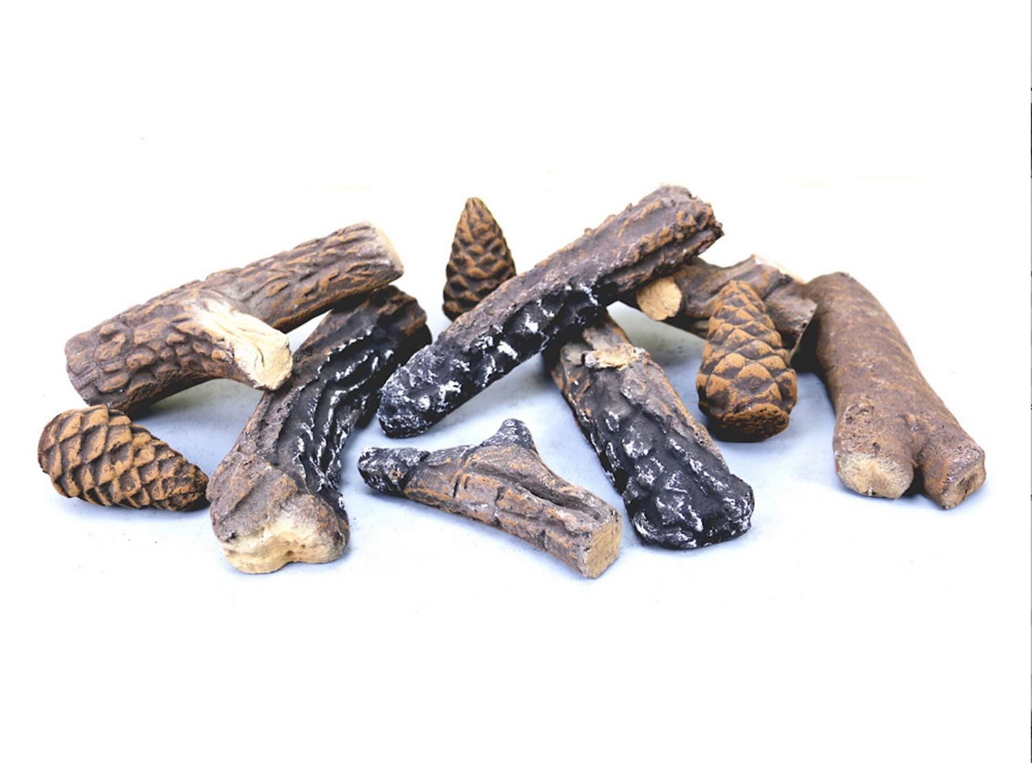 Set di 10 pezzi di legno decorativi in ceramica per caminetti a gas e bioetanolo