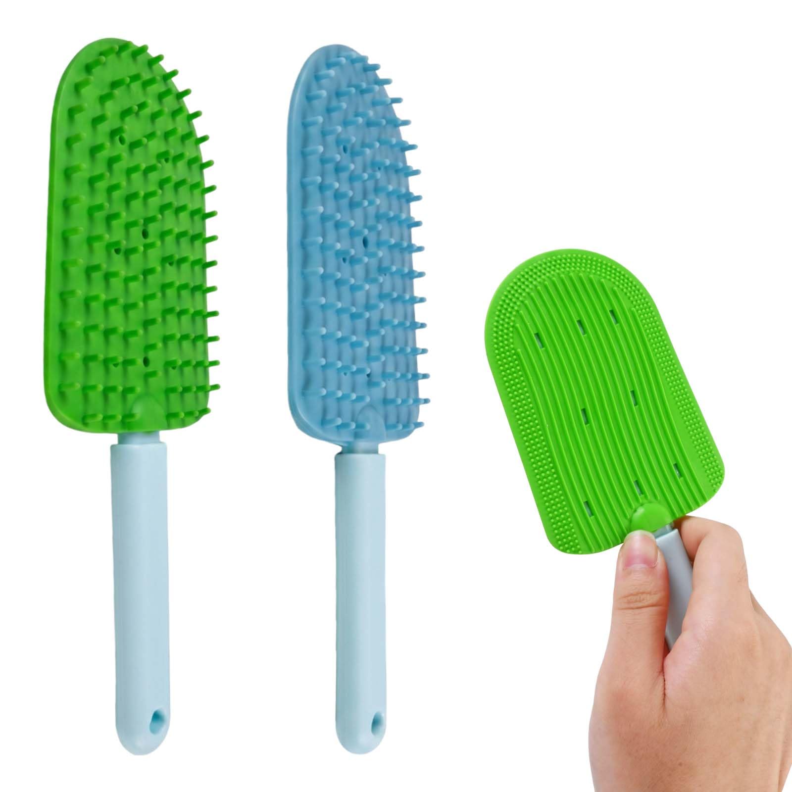 SOLVIO 2PCS Brush for Short Haired Cats and Dogs, Silicone Pet Grooming for Shedding and Removing Loose Hair, Washable Massage Comb for Kitten and Puppy