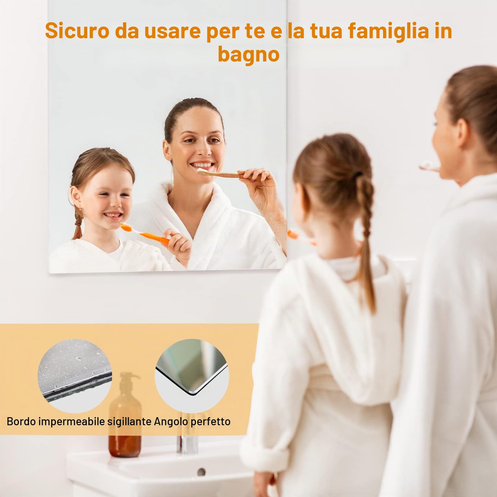 Specchio per riscaldamento a infrarossi, 580 Watt, riscaldamento a specchio, a infrarossi, specchio da bagno, 100 x 60 cm, specchio da bagno, riscaldamento elettrico, piastra di riscaldamento da