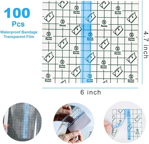 Miniatura 2 de 100 hojas transparentes impermeables para vendaje adhesivo transparente, cubierta de cinta adhesiva para tatuaje, ducha, protector de natación (4.7