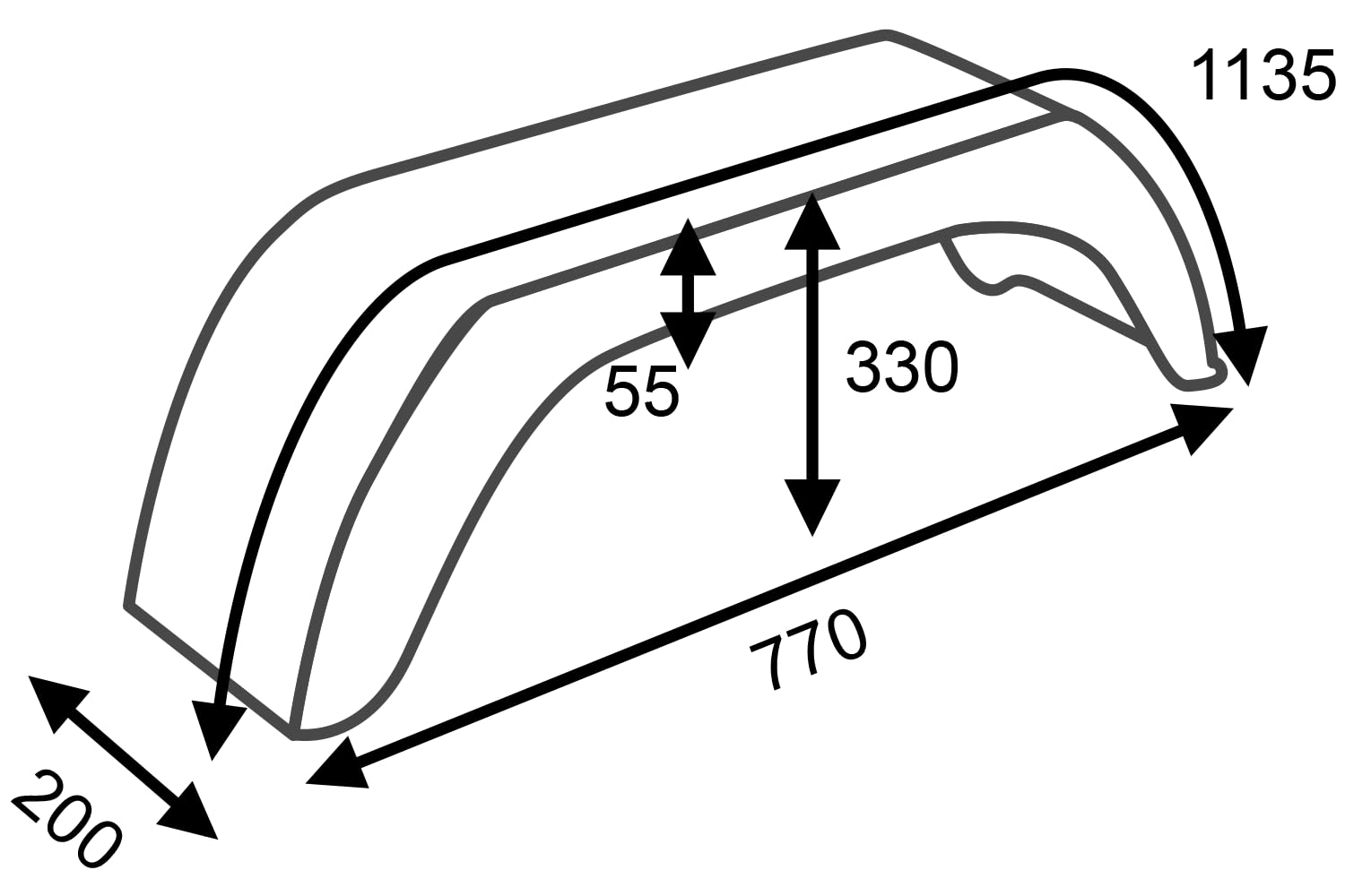 DOMAR Kotflügel Set für Pkw-Anhänger, passend für 13 und 14 Zoll Räder, 2 Stück. Flache Kunststoff-Radkästen, 770 x 200 mm. Zuverlässige Schutzbleche für Autoanhänger.