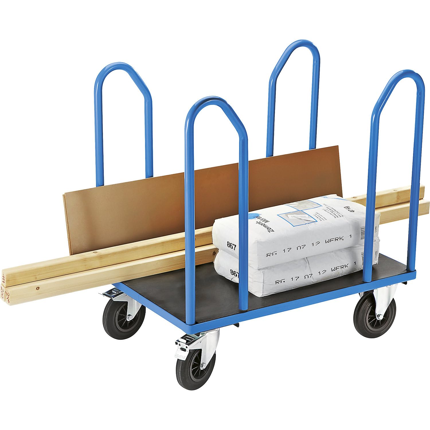 eurokraft | Seitenbügelwagen mit 4 Seitenbügeln | Tragfähigkeit 500 kg | LxB 1050 x 700 mm