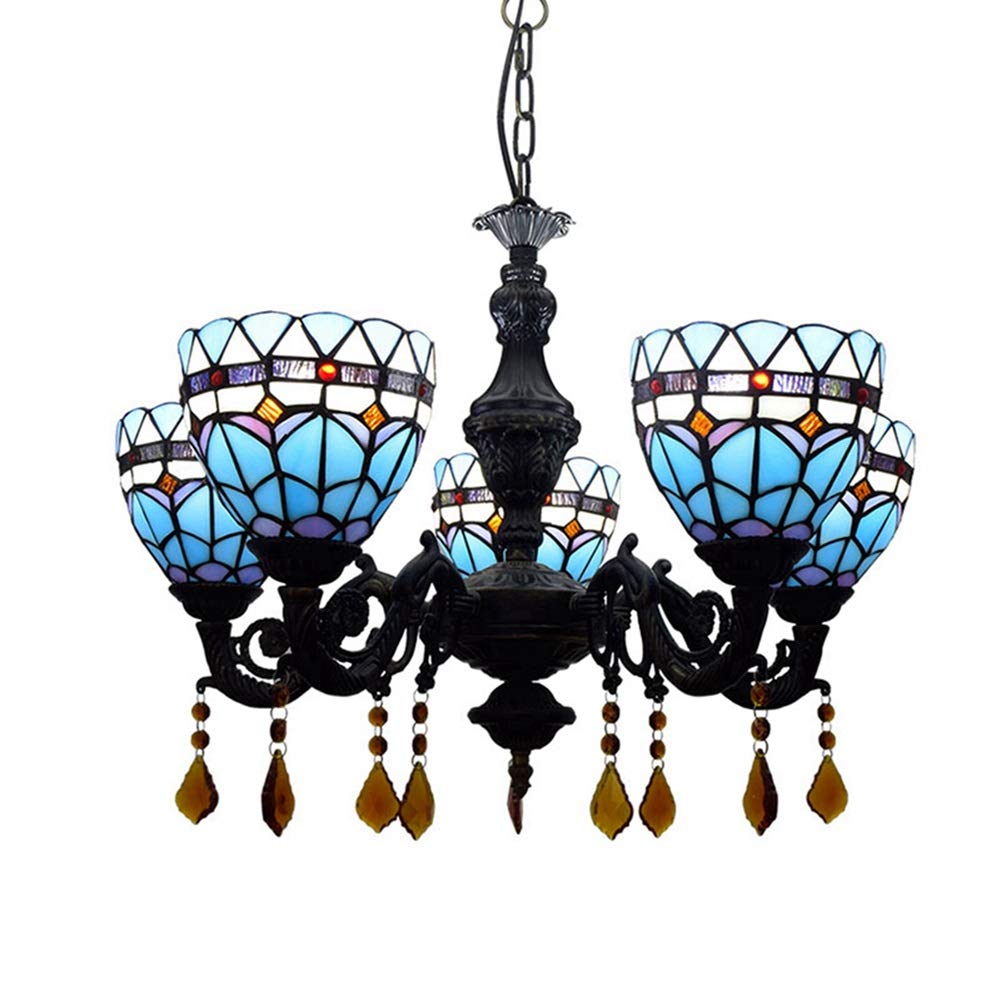 METTEOR Ceiling Pendant Light Fixture 24" Tiffany 5 Chandeliers Mediterranean Glass Pendant Lamp Restaurant Cafe Bar Living Hanging Light