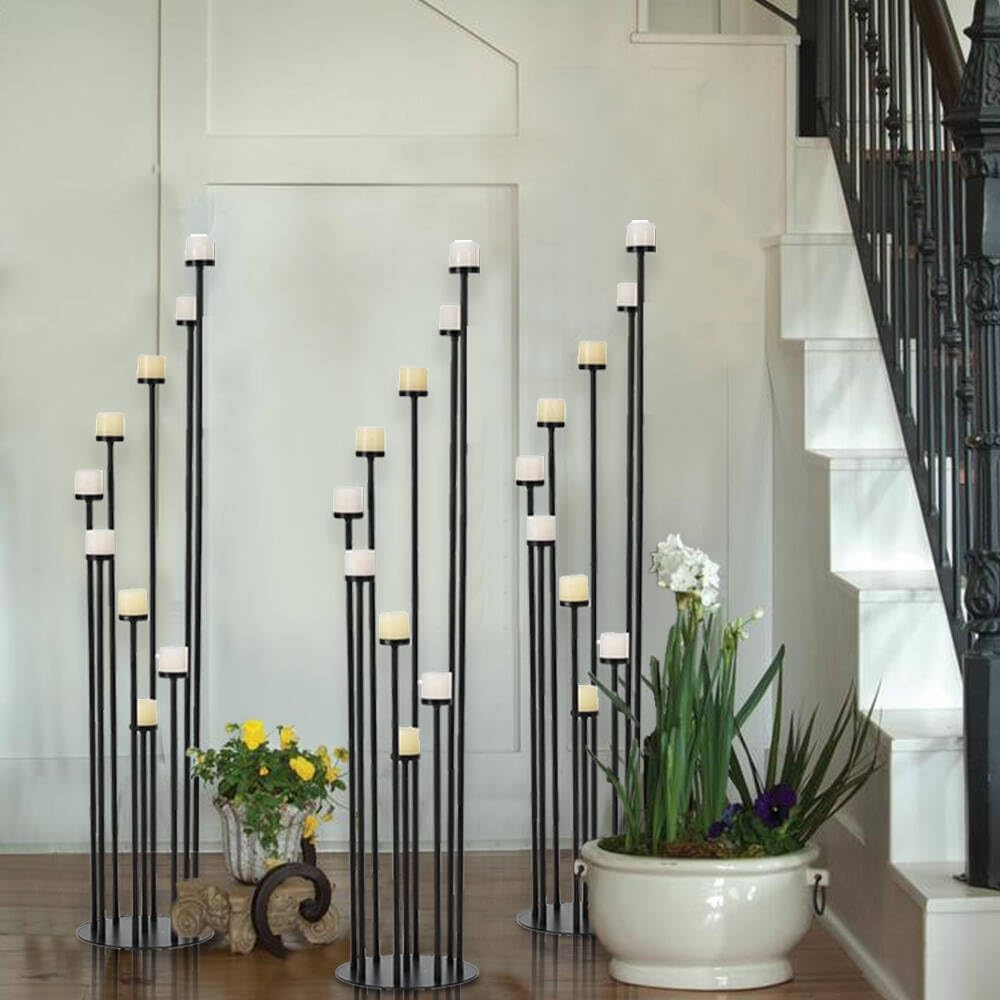 Black 9 Arm Floor Candle Holder Candelabra for Home Decor, Weddings, Dinner Parties Formal Events