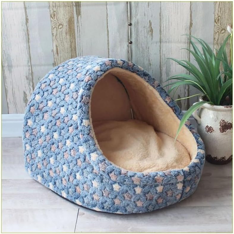 Pet Nest Pet Dog House Soft Cozy Pet Sleeping Bed Small Medium Dogs Cats Foldable Removable Puppy Nest Portable Kennel Pet Washable Small Pet Bed(Blue B,Large)