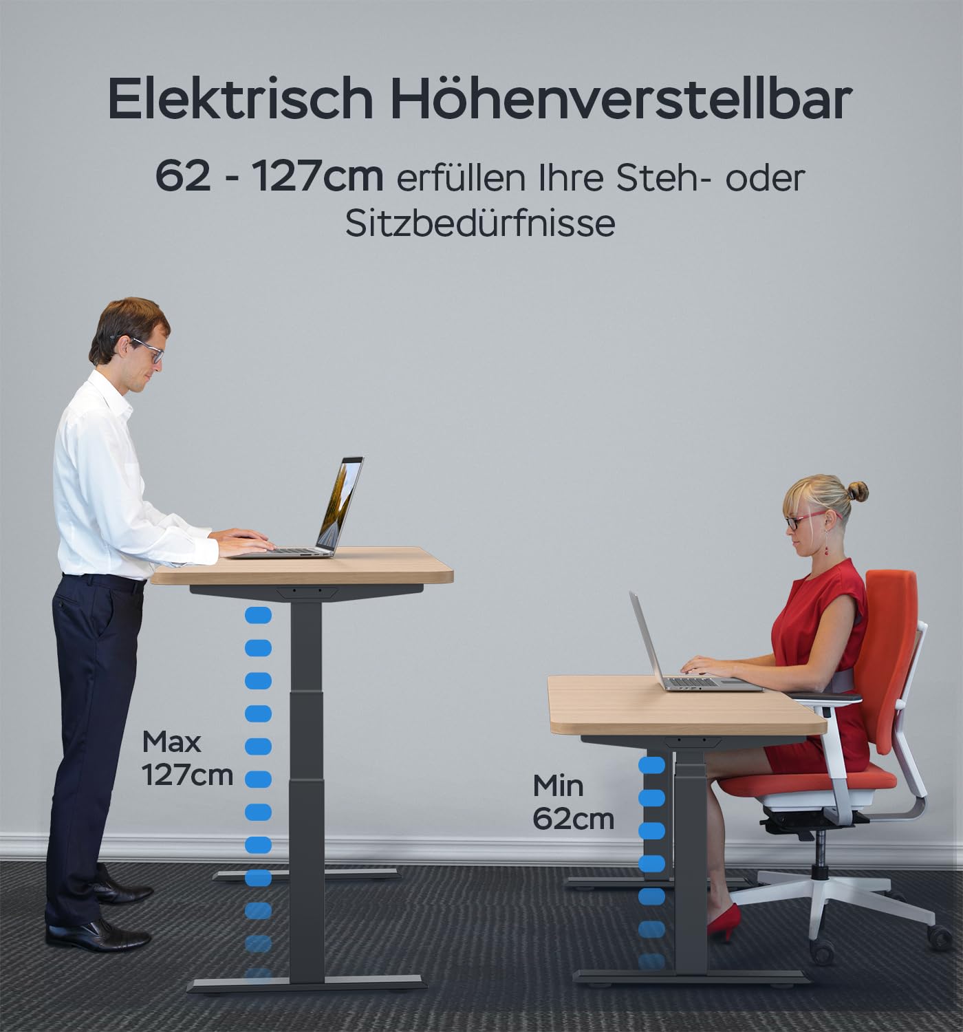 Höhenverstellbarer Schreibtisch Gestell mit 2 Motoren, Tischgestell Höhenverstellbar 3-Stufige Memory-Steuerung und Softstart/-Stop-Funktion, USB Typ-A/Typ-C (7BPRO), Schwarz