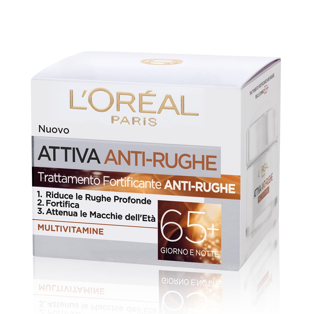 L'Oréal Paris Crema Viso trattamento nutriente giorno Attiva Anti-Rughe, Trattamento Fortificante 65+ con Multivitamine, Adatto a Pelli Mature, 50 ml