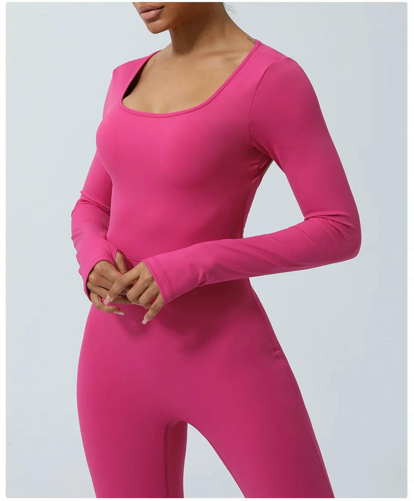 Shapewear Women Long Sleeve Gym Kombinezon Zestaw Jogi Sexy Ażurowe Powrót Odzież treningowa Kobieta Oddychająca Sportswear-Różowa Czerwony-L