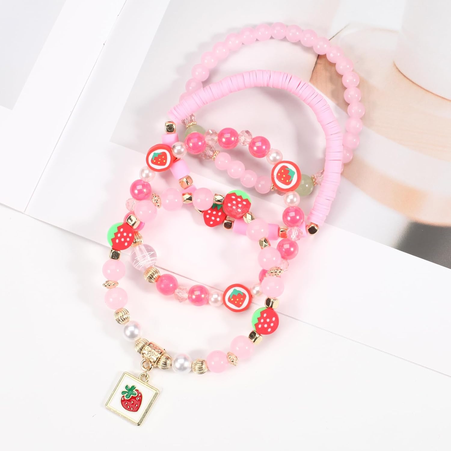 Strawberry Bead Bracelets for Women Pearl Heishi Bracelet Colorful Stackable Stretchy Boho Pearl Bracelets Jewelry - Image 6