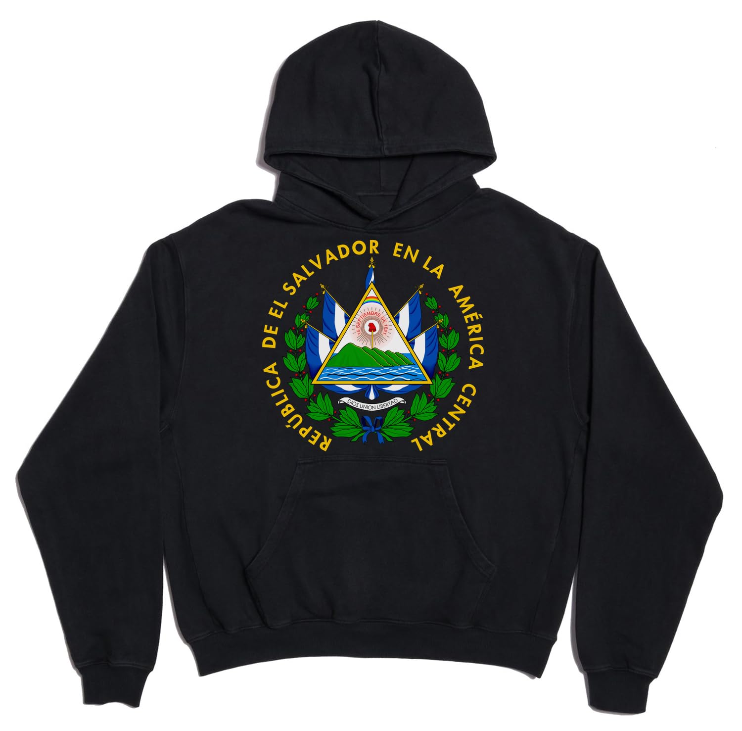 Herb Salwadoru Unisex oversize ciężka mieszanka bawełny bluza z kapturem czarna XXXL