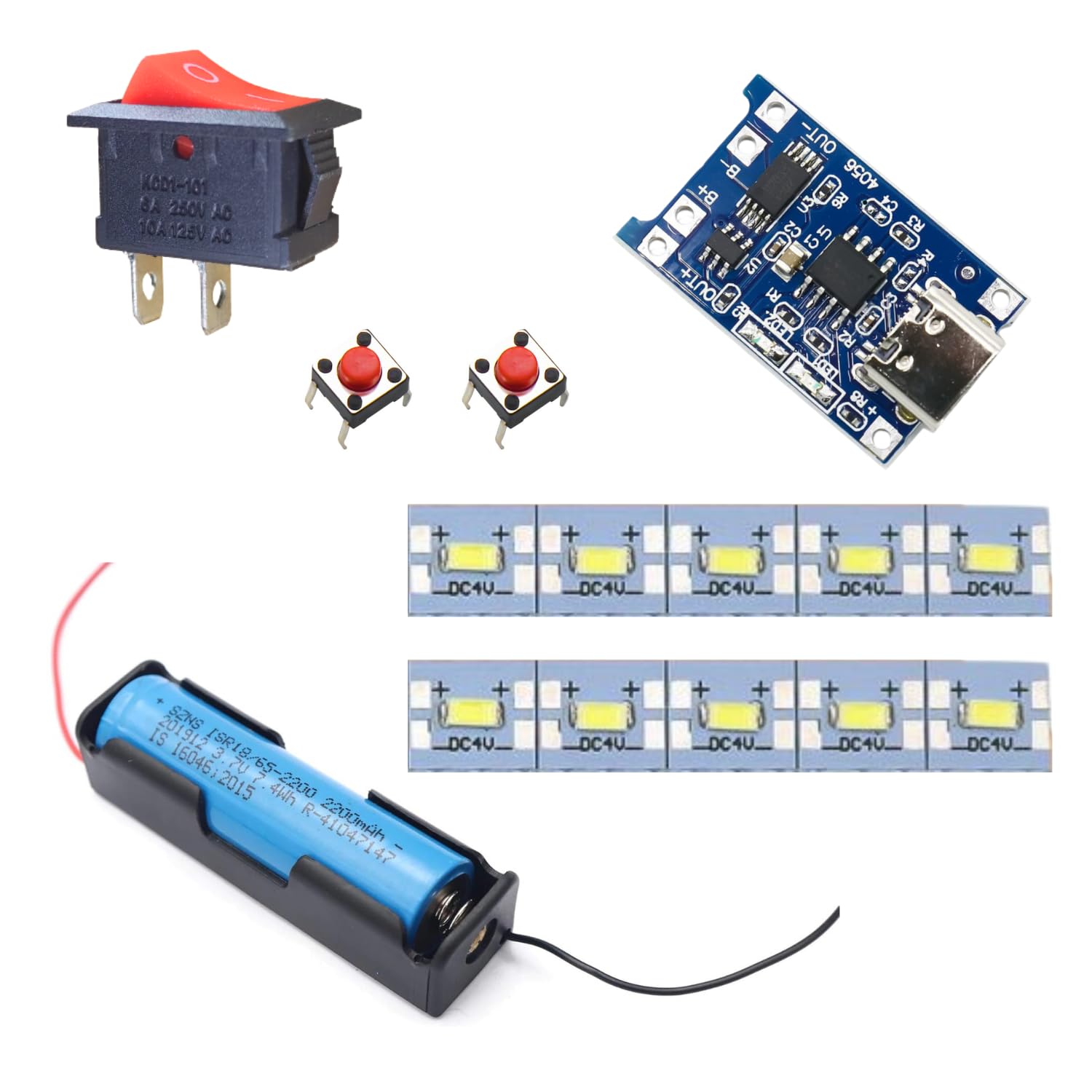 UNIVERSAL HUB COMBO OF 4V LED STRIP 18650 BATTERY AND HOLDER 2PIN RED SWITCH, 4PIN MICRO SWITCH AND TP4056 CTYPE MODULE KIT FOR SCHOOL PROJECTS-picture-19