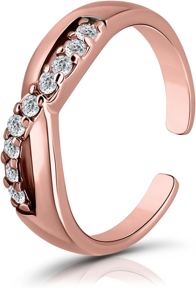 Hoops & Loops 925 Sterling Silver Infinity Figure 8 Cubic Zirconia Open Toe Ring for Women