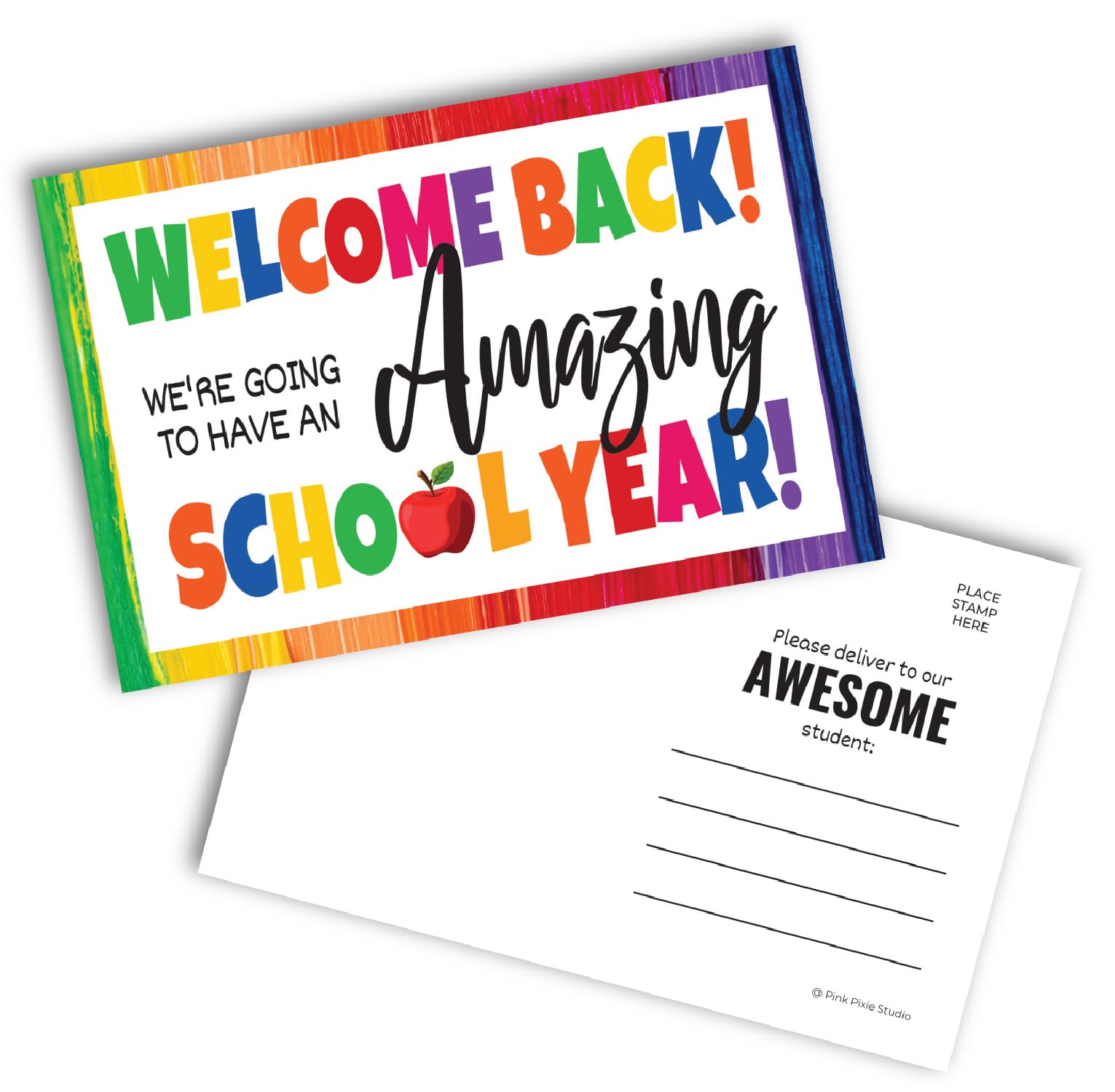 Pink Pixie Studio30 Welcome Back to School Themed Blank 4"x6" Postcards for Teachers to Send to Students, Welcome to Our Class Notes Made in the USA