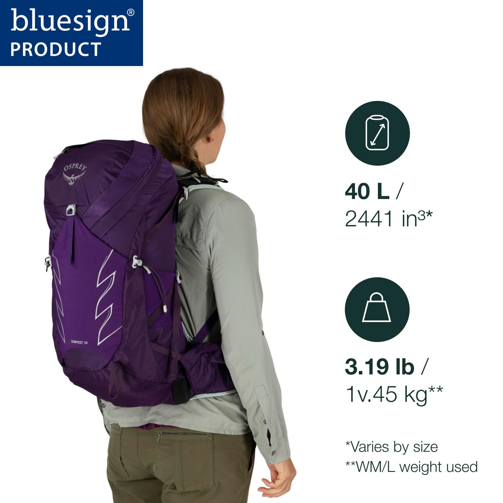 Osprey Tempest 40L Women's Hiking Backpack with Hipbelt, Stealth Black, WXS/S