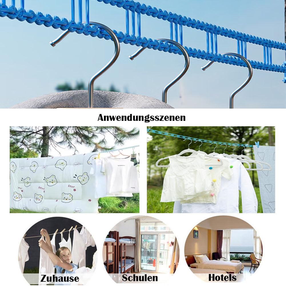 Wäscheleinen 6 Stück rutschfeste Trockenleinen mit Haken Tragbare Reisewäscheleine Doppel Wäscheleine Winddichte Kleiderleine für Kleiderbügel Balkon Garten Outdoor Camping Reisen (8 M)