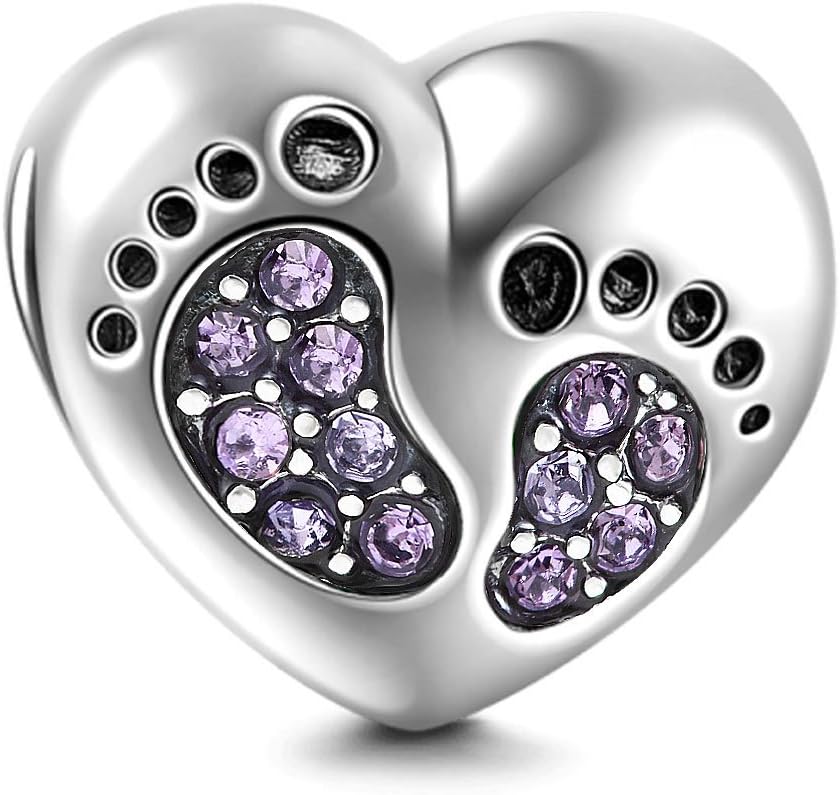 Footprint Heart Charm 925 Sterling Silver Christmas Family Mother Love Bead First Steps Charm for Pandora Bracelet