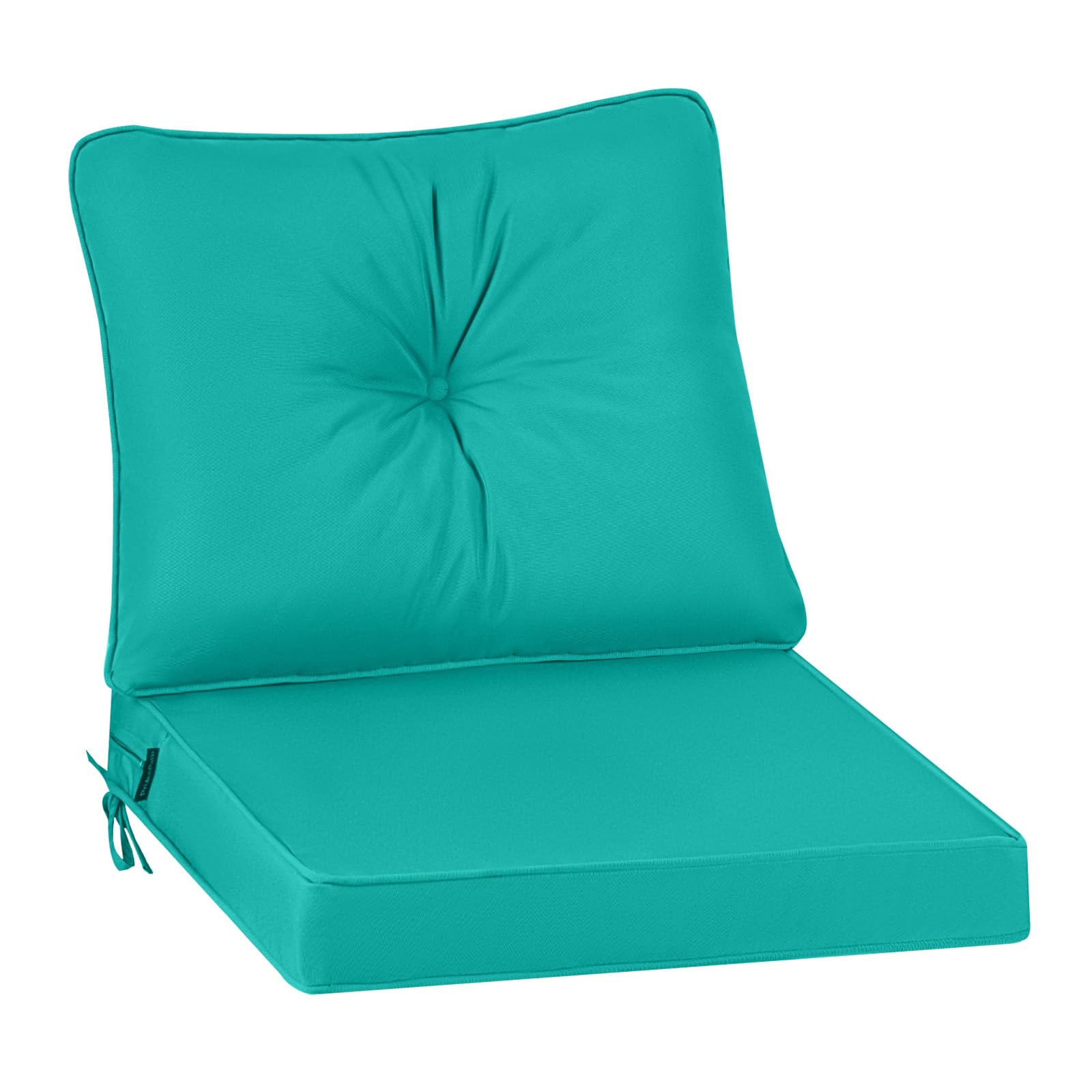 Cojín para silla de jardín al aire libre con respaldo, 7 cm de grosor, impermeable, para sofá de respaldo bajo, cojín de repuesto para muebles de jardín con lazos, 50 x 50 cm, azul