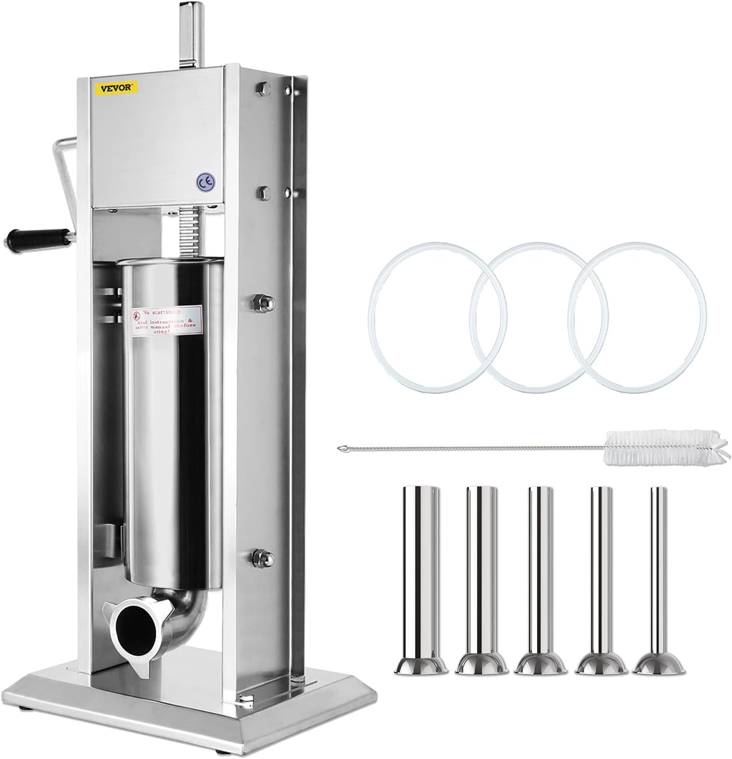 Happybuy Manual Sausage Stuffer Maker 5L Capacity Two Speed Vertical Meat Filler Stainless Steel with 5 Stuffing Tubes, Commercial and Home Use