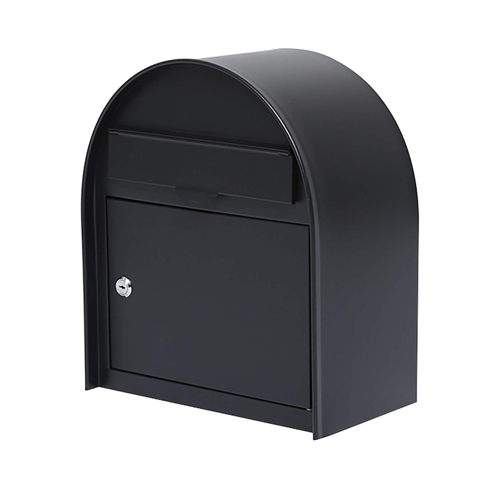 Shawla Black Wall Mounted Post Box, Wall-Mount Mailbox Outdoor Letterbox With Fitting Kit | Wall-Mounted Galvanized Iron Post Box & Address Box With Lockable Door |