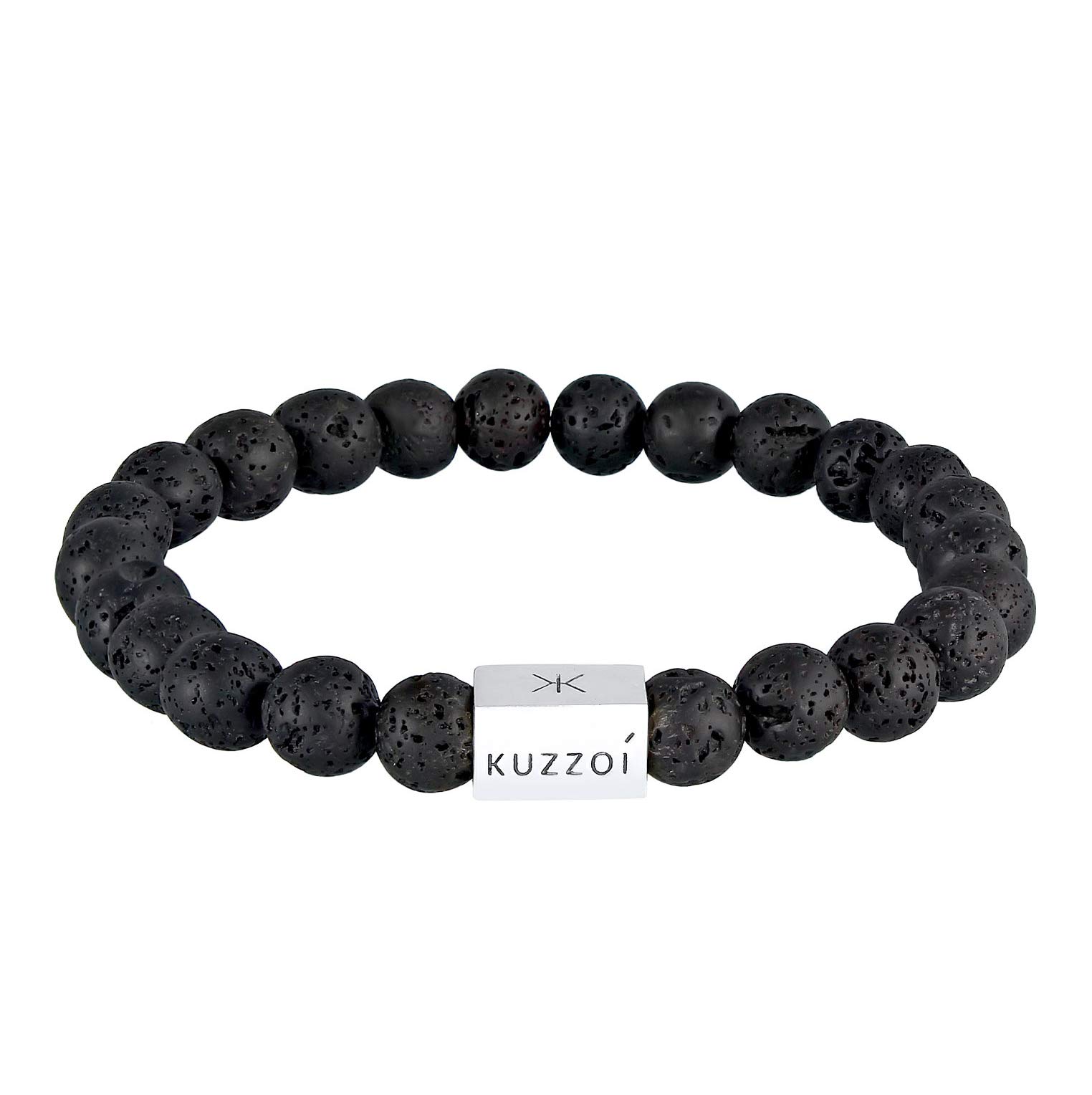 Kuzzoi Buddha Herren Naturstein Armband elastisches aus Lava Perlen (8 mm)