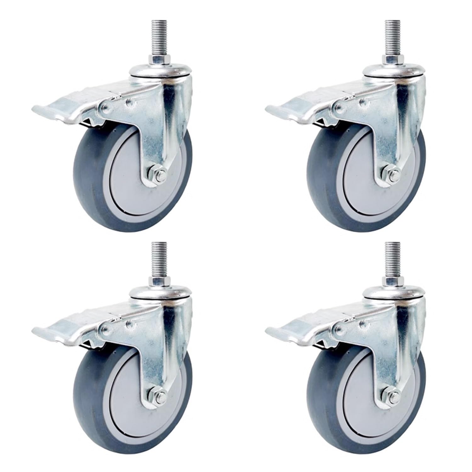 roulettes Charge Lourde 3inch roulettes Tige Fileté M12*60/100/150mm roulettes pivotantes avec Frein Silencieux Nylon Lot de 4(Brake,M12*60)