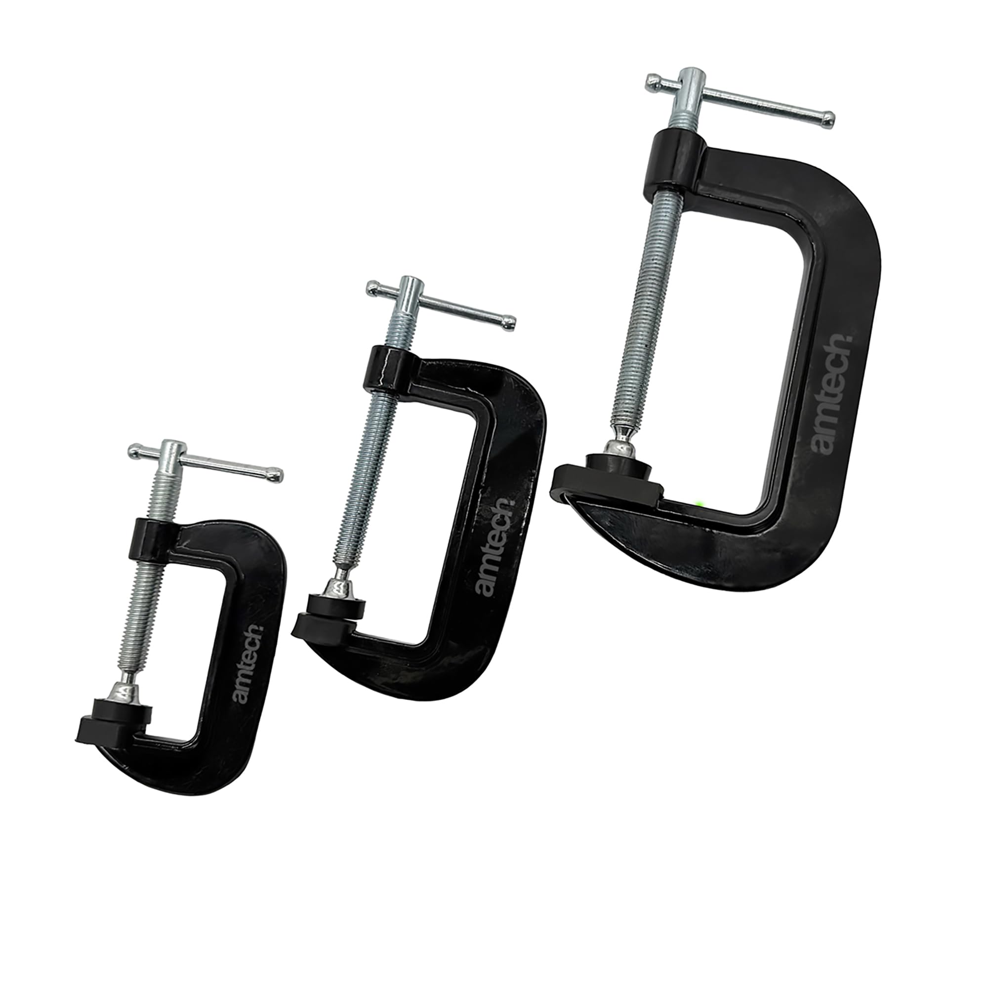 Amtech – 3 Piece G-Clamp Set, 2in 3in 4in Clamps with Soft Pads, T-Handle Adjustment for Woodworking, Assembly, Repair & DIY Tasks